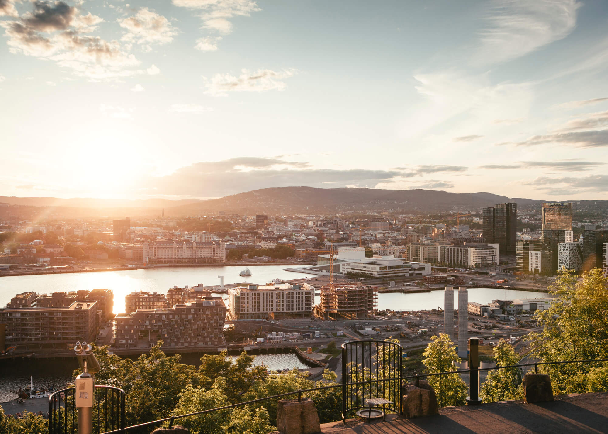 Skyline view at dusk over Oslo, Norway