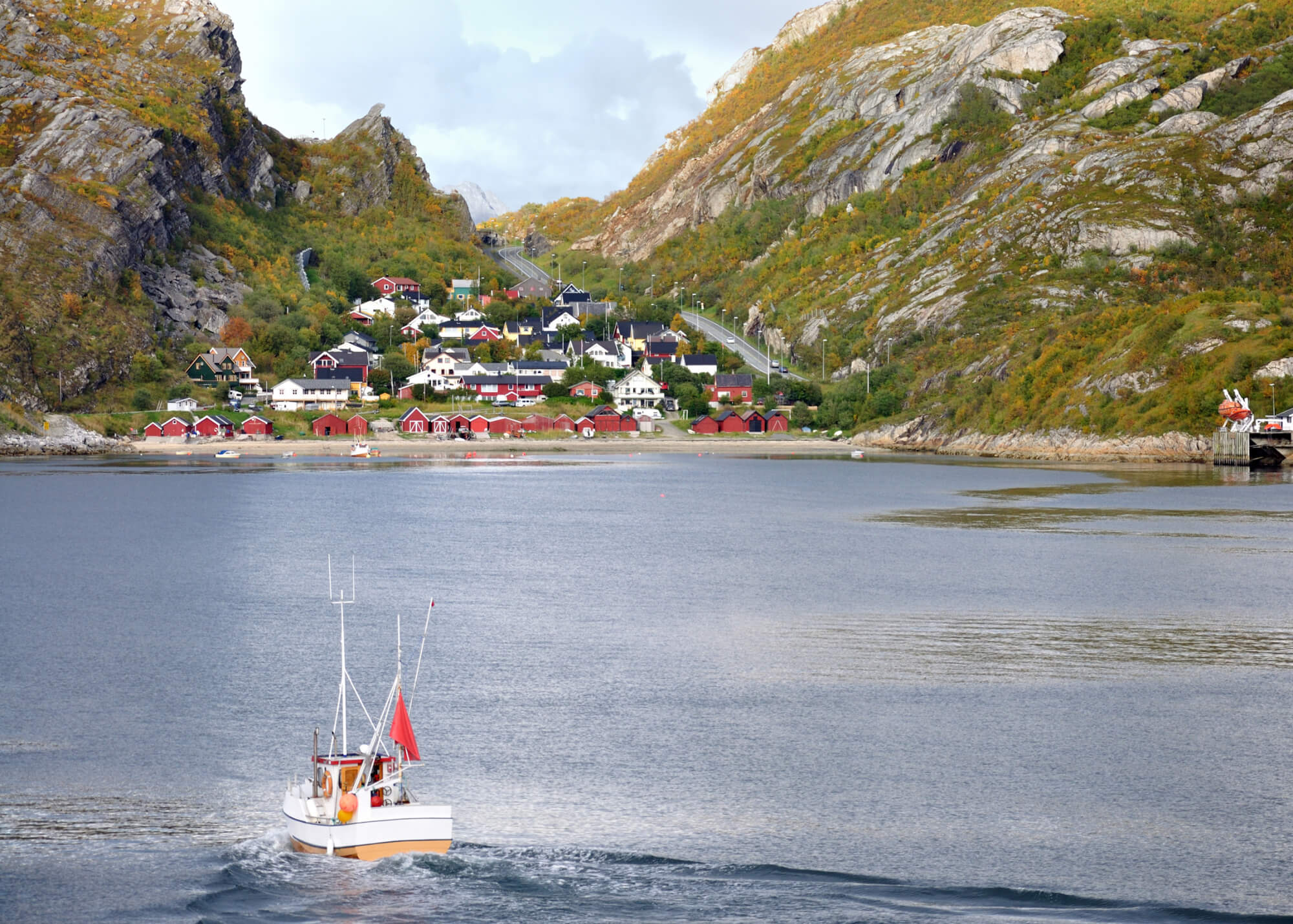 Fishing Boat sailing into port in Bodo, Norway