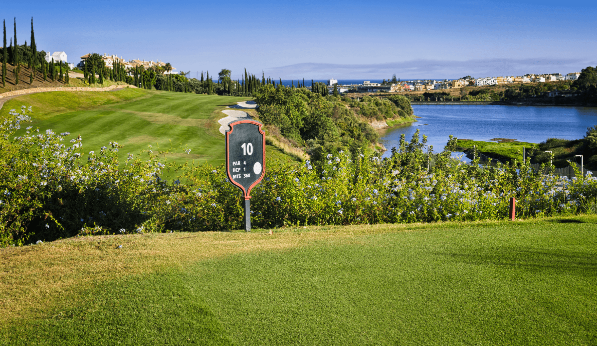 Golfing greens at the Costa del Sol overlooking the beautiful blue sea