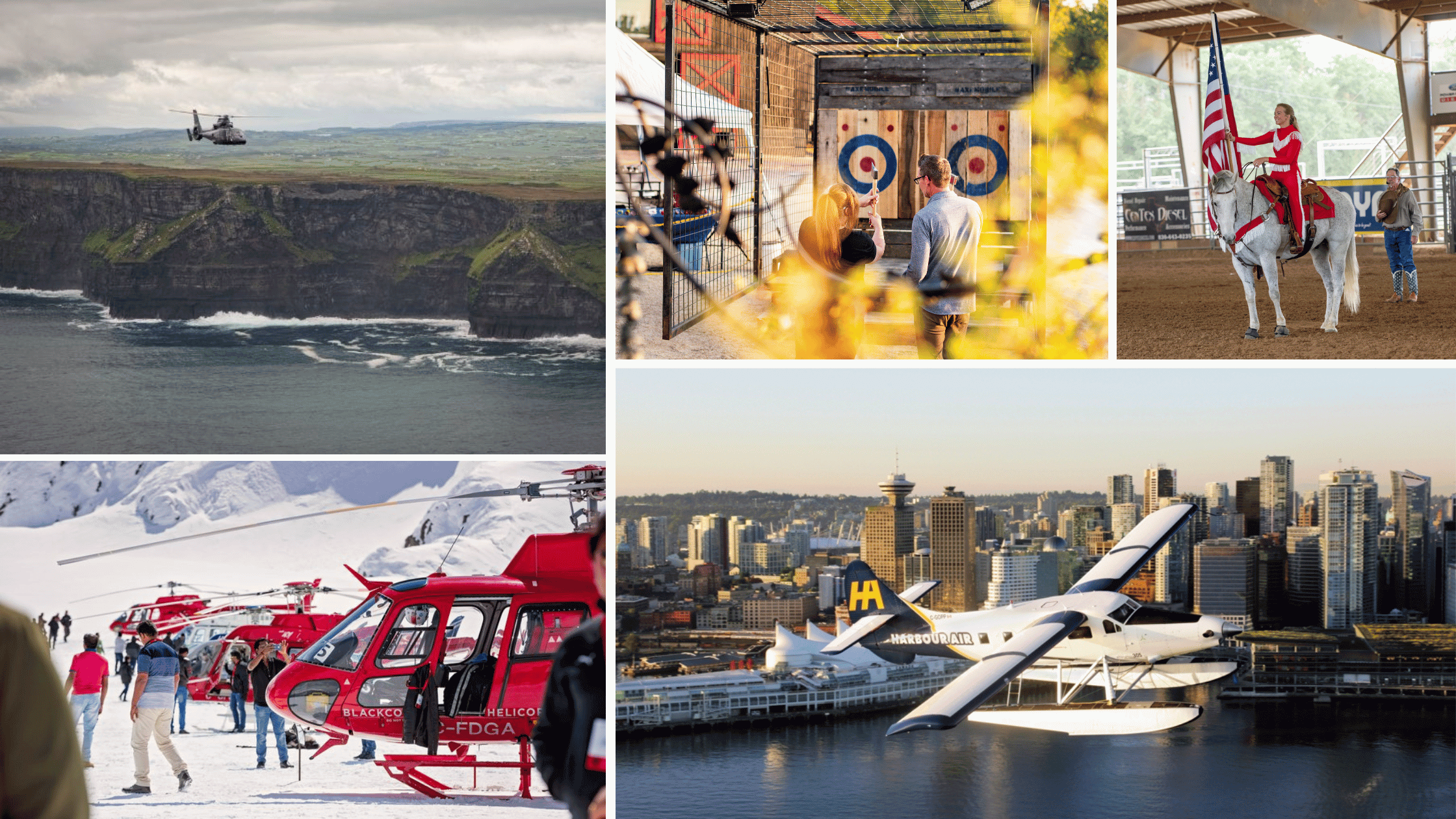 Hosts Global | Aviation and Patriotic Experiences such as helicopter tours, float planes, and axe throwing