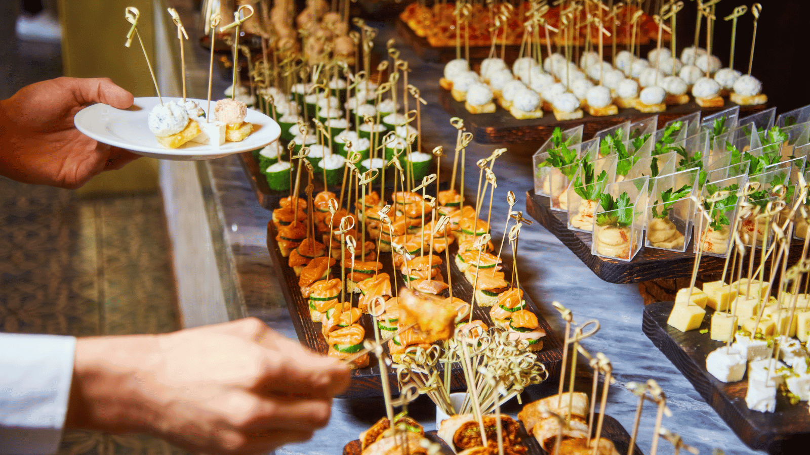 Cocktail reception with appetizer assortment