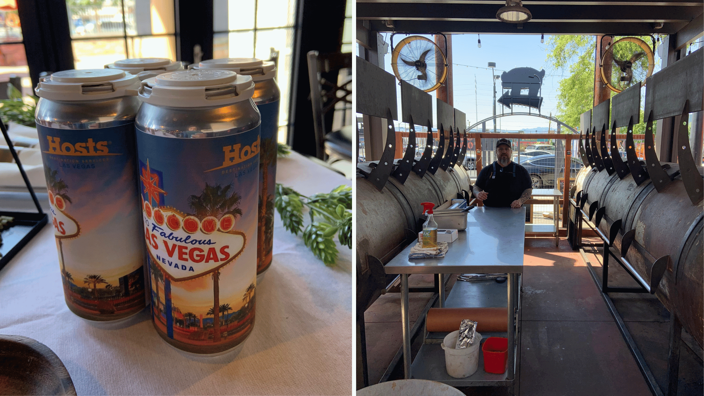 Branded Beer cans and brew tanks at a brewery event