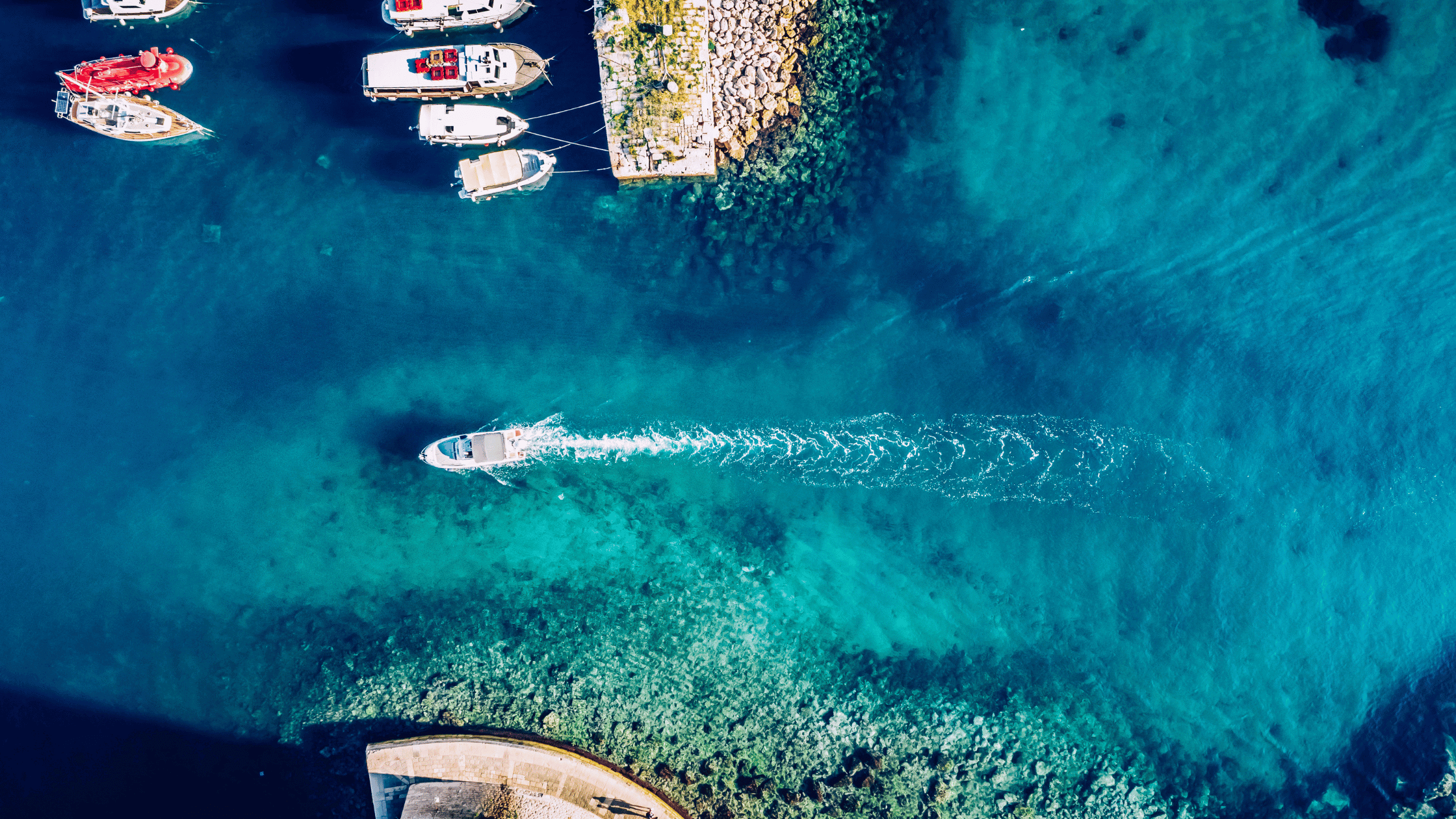 Aegean Sea Aerial view with boats below