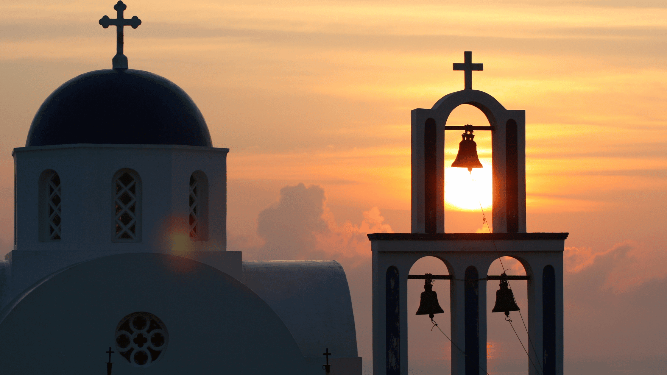 Iconic Greek Roofs with the bells and crosses