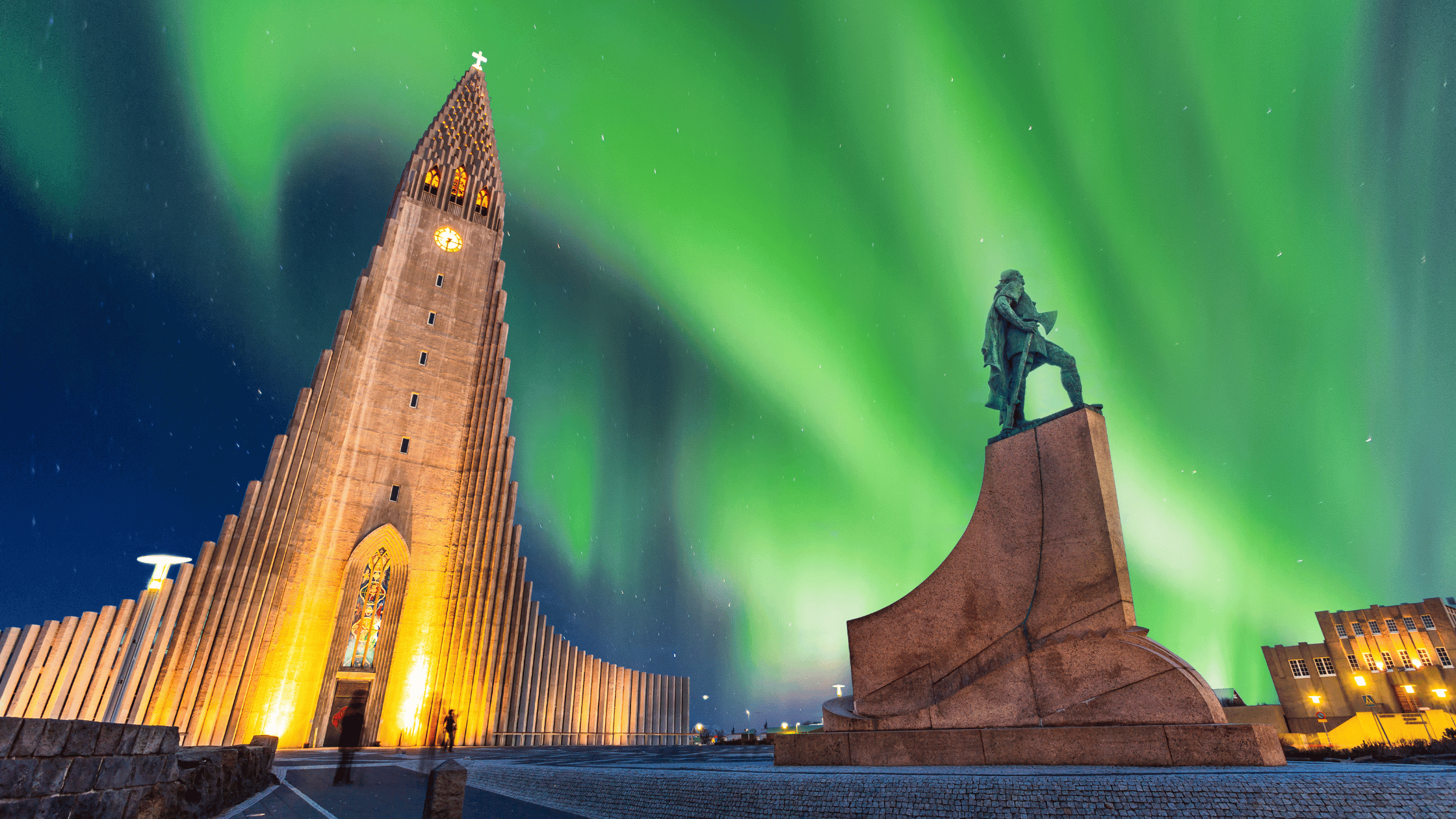 Iceland Church with Northern Lights