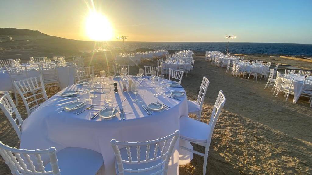 Tables on beach for event